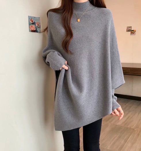 Women Cozy Knitted Turtleneck Batwing Sleeves